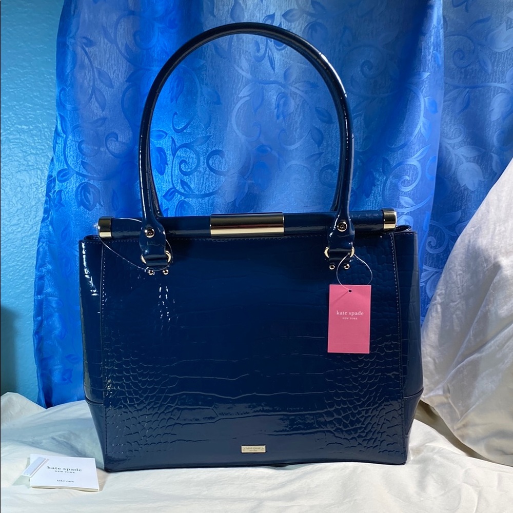 Kate Spade Blue Textured Tote with Structured Design